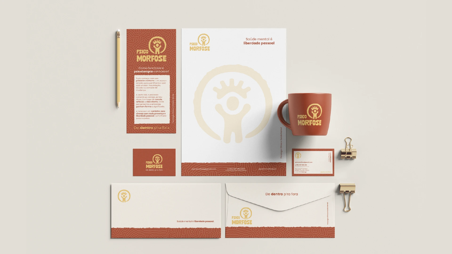 Psicomorfose stationery and brand applications